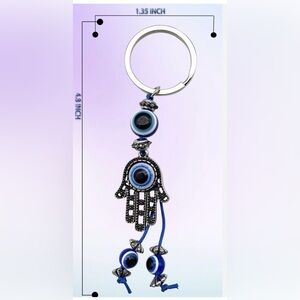 Hamsa Hand Evil Eye Keychain - Blue and Silver